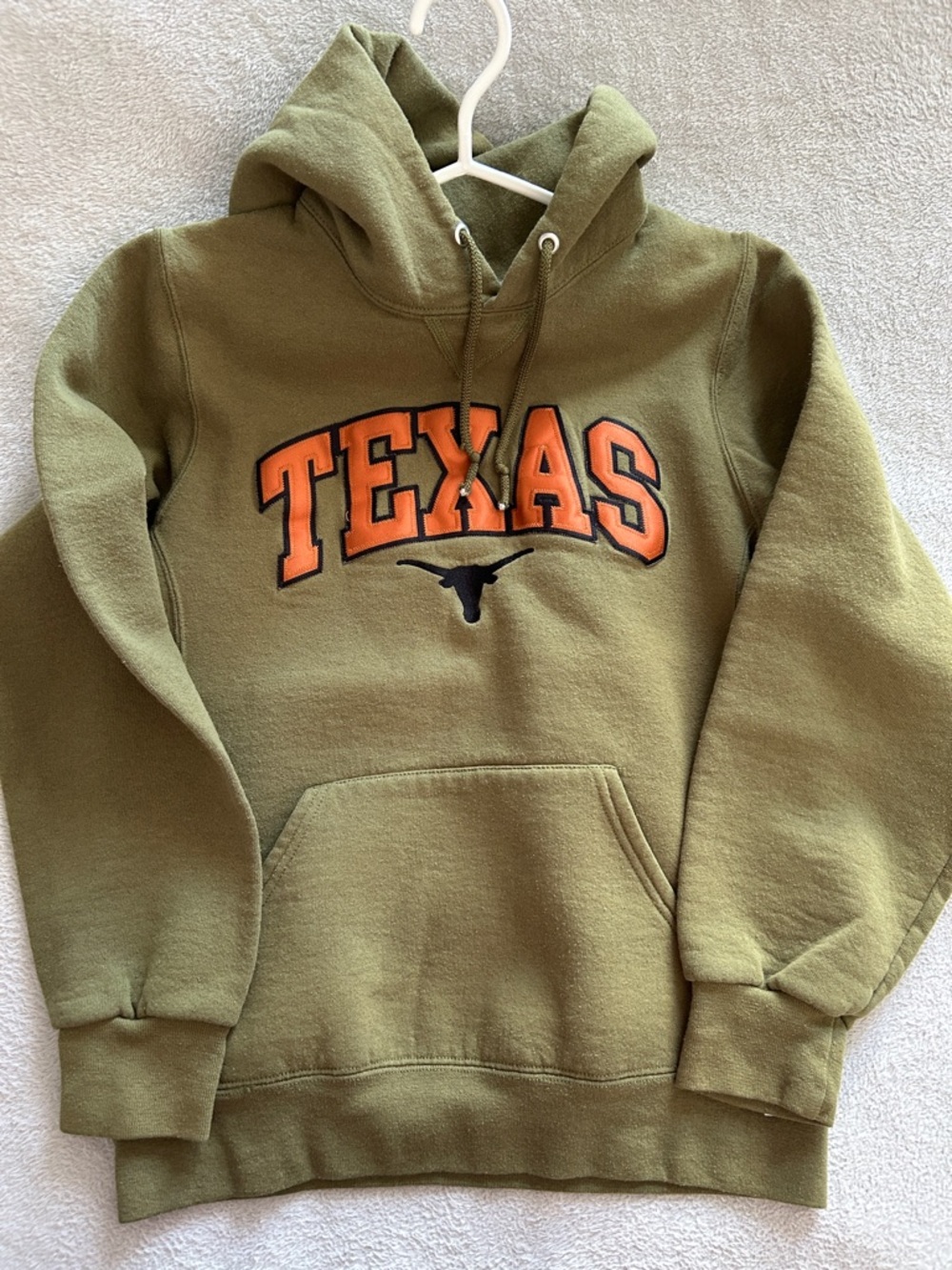 Russell Athletic Olive Green Hoodie with Orange “TEXAS”Applique